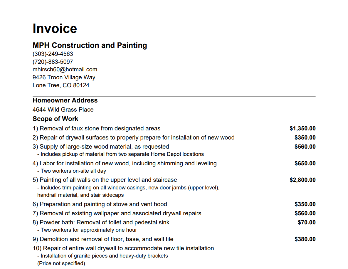 Generated MPH Field Docs invoice PDF with aligned line items and prices